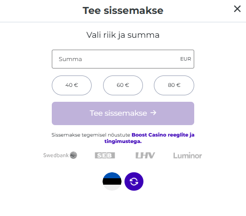 Boost kasiino makseviisid