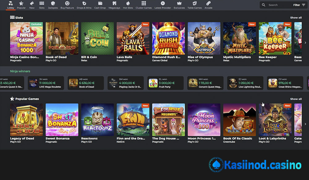 Ninja Casino mängud