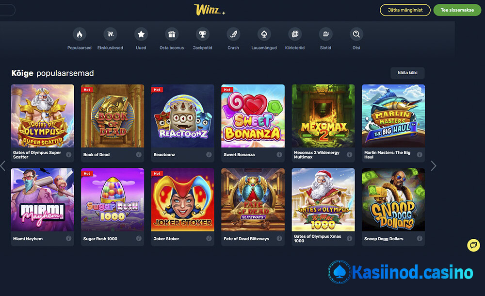 Winz Casino mängud
